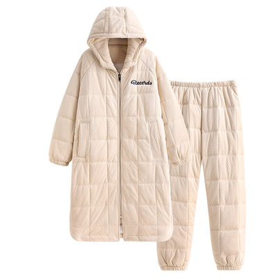 睡衣女冬款加厚三层夹棉睡袍套装