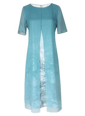 简爱诺商场专柜新品桑蚕丝定位取花假两件宽松连衣裙女J2110085LQ