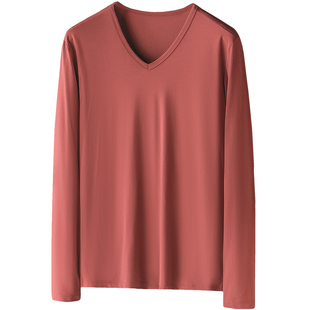 莫代尔长袖t恤男V领抗菌防螨内搭双面德绒秋冬打底衫加绒保暖秋衣