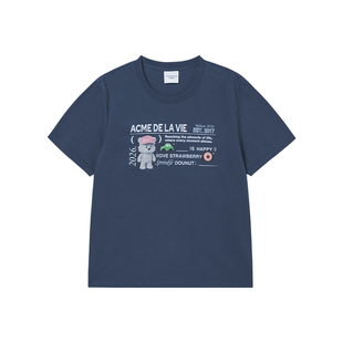 ADLV女款打字熊短袖2026年新款百搭圆领T恤简约休闲纯棉上衣韩版