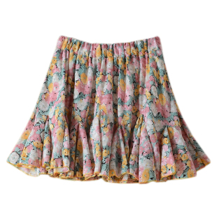 雪纺半身裙女2024春夏季新款碎花短裙大摆拼接短款蓬蓬裙子防走光