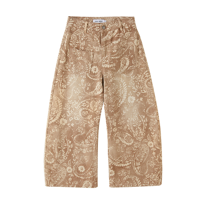 【清仓特惠】DIDDIMODA 复古腰果花印花做旧直筒牛仔裤长裤阔腿裤