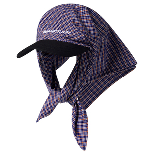 日系GD潮牌复古头巾速干鸭舌帽女夏阿美咔叽防晒格纹刺绣棒球帽男