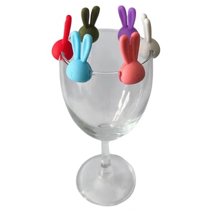 6个兔子爱心猫咪杯子标记签过年聚会硅胶识别区分器鸡尾酒吧高脚