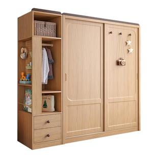 叮叮熊儿童衣柜实木移门家用卧室小户型收纳储物大衣橱推拉门衣柜