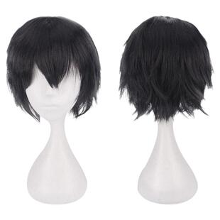 万用cos假发反翘短发30cm毛坯黑色动漫彩色无需修剪头套万能假毛