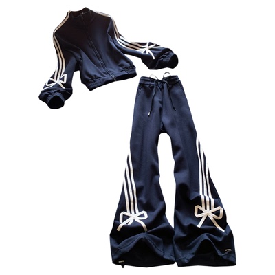 蝴蝶结立领卫衣外套阔腿裤两件套