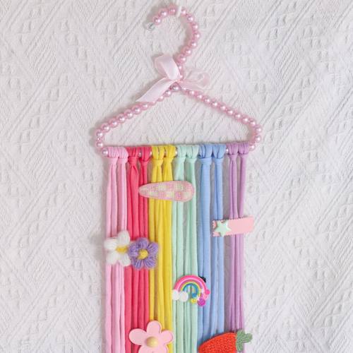 ins网红北欧风衣架彩色布条款儿童发夹发卡收纳流苏童房墙壁挂饰