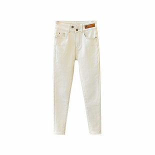 太哇塞啦！加绒白色弹力修身牛仔裤女冬新浅色高腰显瘦靴裤小脚裤