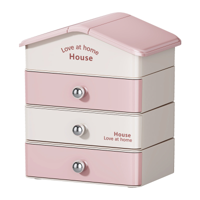 可爱小房子桌面收纳盒可叠加抽屉式分格书桌办公室文具整理置物架