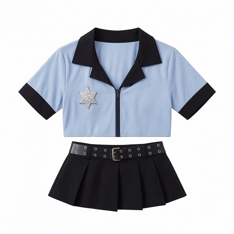 茶小啾女警制服超短裙睡衣套装