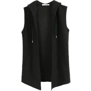 春秋新款男士开衫马甲韩版修身无袖针织披风青年连帽卫衣外套坎肩