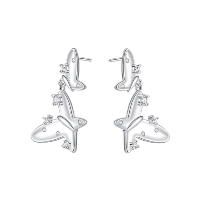 KLINKLIN镀真金锆石蝴蝶耳钉女