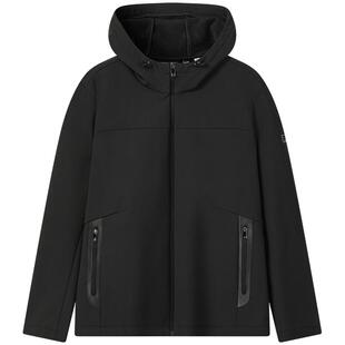 FILA 斐乐官方男士梭织外套简约基础加绒黑色连帽抓绒运动上衣