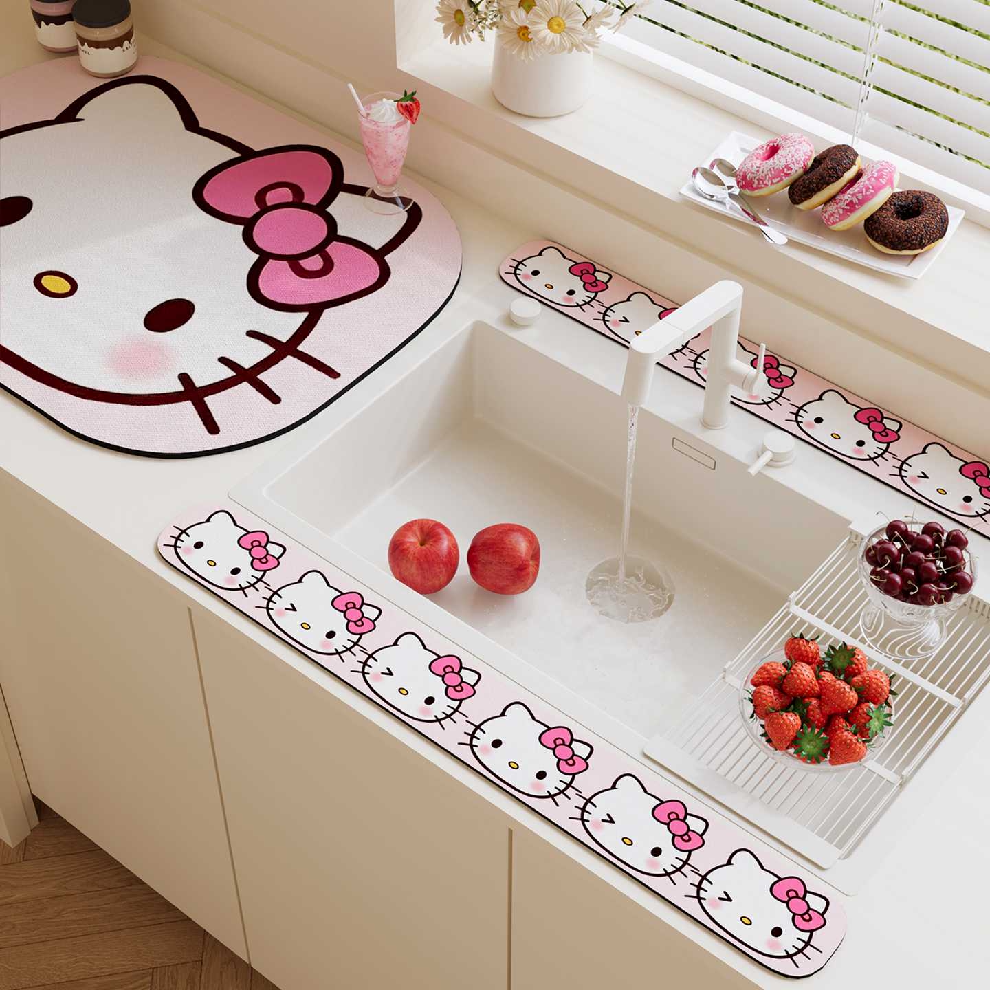 洗手台吸水垫厨房台面沥水垫水龙头水池硅藻泥防溅水垫HelloKitty