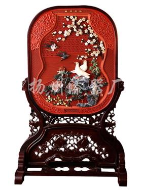 扬州漆器厂雕漆嵌玉和凤天祥台屏结婚生日乔迁礼品商务办公摆件