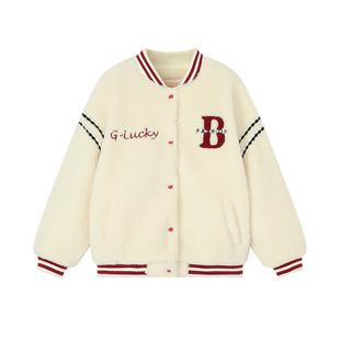 笛莎Deesha童装女童棒球服官方冬季新款儿童加厚羊羔绒外套韩版潮