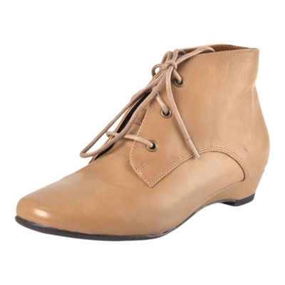 爱柔仕羊皮系带舒适风坡跟短靴