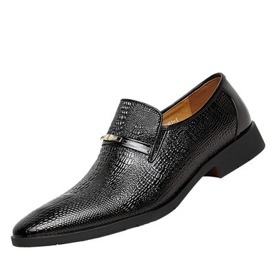 老人头男士真皮鳄鱼纹尖头正装鞋