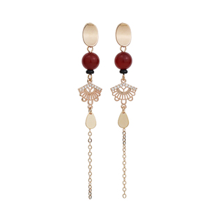 「勃艮第红」复古红玛瑙长款耳饰蚊香盘耳夹新中式古风女耳环耳钉