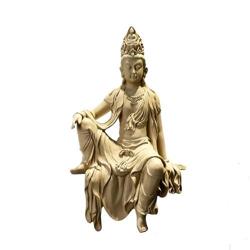 水月自在观音佛像新中式禅意摆件客厅博古架玄关古法鱼缸树脂装饰