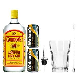 金苏打！南非哥顿金酒750ml+屈臣氏苏打水2听 鸡尾酒调酒套餐组合