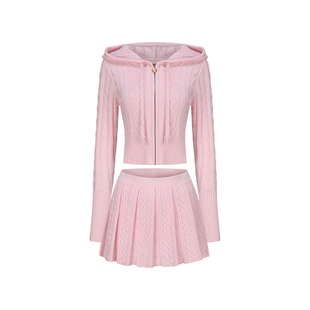 [甄选6折]NanaJacqueline赵今麦同款连帽针织套装网球户外防走光