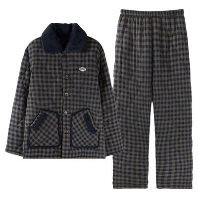 秋冬款梭织夹棉睡衣猫人男士