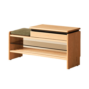 出乎生活实木满山换鞋凳日式鞋柜樱桃木家用门口入户一体长条凳