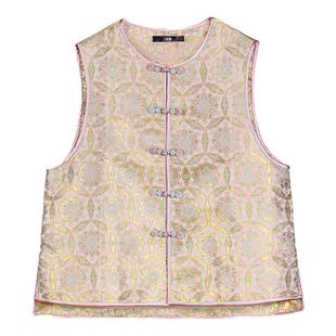 中国丝绸隆鹊【陆美英粉金宝相大盘】宋锦马甲新中式高档真丝女装