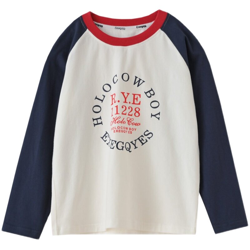 170码中大童 儿童纯棉打底衫 男女童字母圆领长袖T恤 春秋款 童装
