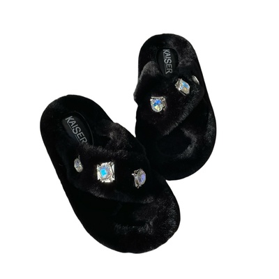 凯撒KAISER女鞋秋冬季网红水钻毛绒外穿毛毛拖百搭厚底保暖毛毛鞋