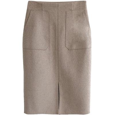 半身裙毛呢秋冬2021ol包臀开叉