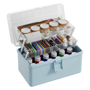 美术生工具箱手提儿童画画多层折叠油画画笔收纳箱家用塑料收纳盒