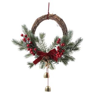 圣诞节花环门挂铃铛蝴蝶结红果手工门环2025年新款圣诞节装饰挂件