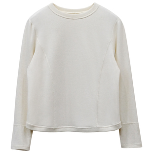 一三良品小个子 白色加厚加绒圆领打底衫上衣内搭T恤女冬保暖上衣