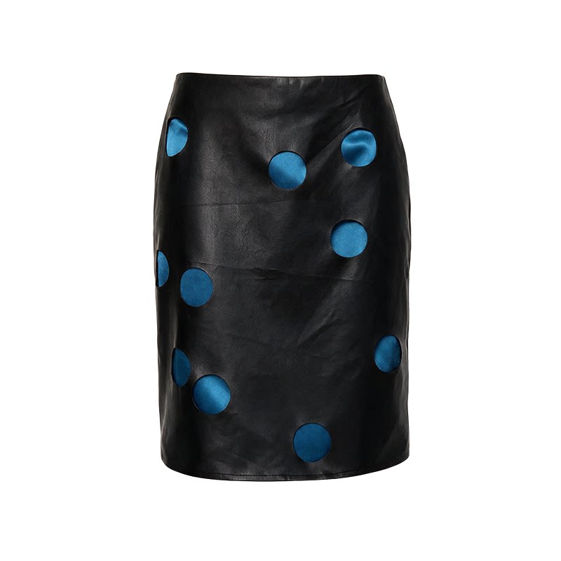 NATURAY NR 波点镂空切割直筒皮革A字半裙Polka-Dot Cutout Skirt