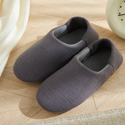 日式简约静音棉拖鞋包跟女秋冬季情侣室内家居家用软底保暖月子鞋