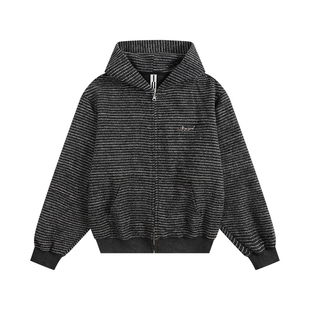 ATRY条纹外套女春季潮牌美式复古休闲宽松慵懒风连帽情侣卫衣开衫