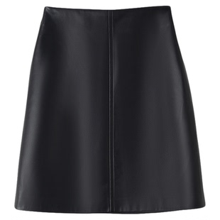 FANLE STUDIOS高品质蛋白皮超纤PU哑光高腰拼接A字皮裙中裙半身裙