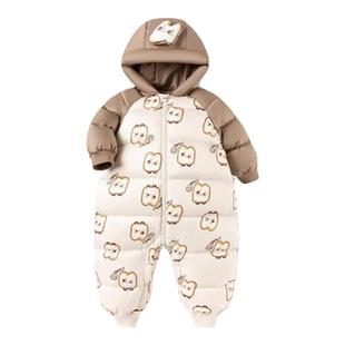 婴儿羽绒服冬季外出连体衣2025新款加厚保暖宝宝连脚男宝女童哈衣