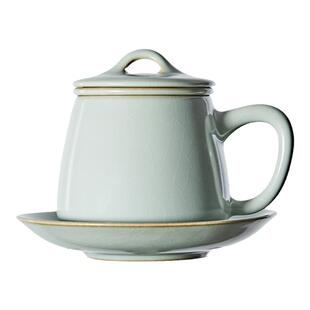 雅瓷汝窑石瓢杯泡茶杯过滤高端个人专用办公室茶水分离陶瓷杯礼盒