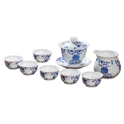 景德镇青花手绘缠枝莲8件套