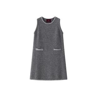 【明星联名款】羊织道星光100%牦牛绒春秋裙子无袖珠片连衣裙女