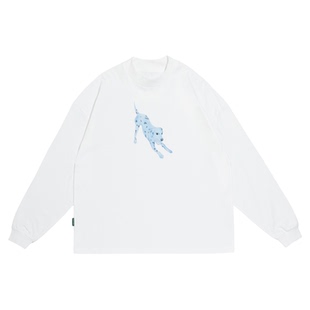 todaynowind 斑点狗数码印花轻绒感长袖T恤 半高领宽松长TEE