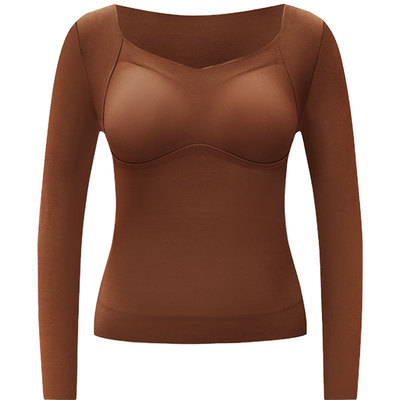 法百莲大码保暖内衣带胸垫打底女