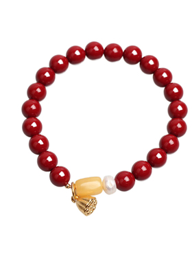 普陀山新款莲花朱砂手链福禄蜜蜡