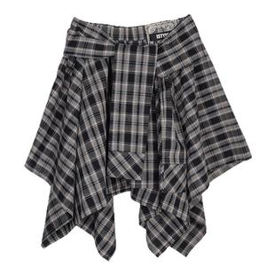 黄灿灿同款ISTYNI 蓝白格子绑带半身裙设计感小众时尚百搭短裙女