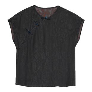 萧娘【鲸梦】四经绞罗香云纱中式宽松桑蚕丝短袖国风上衣夏5073