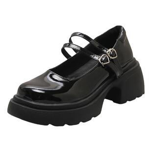 法式玛丽珍小皮鞋女2026新款春季百搭学院风厚底增高粗跟浅口单鞋